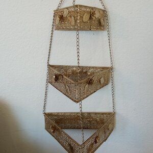 Vintage Hollywood Regency Gold Metal Wire Hanging Baskets 3 Tier